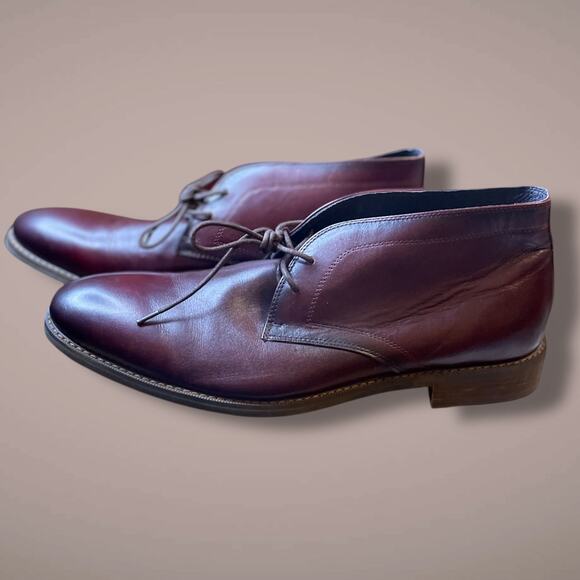 MORETTI Men\'s Size 13 D Black Label Glen Burgundy Leather Chukka Boot Shoes EUC main image 5